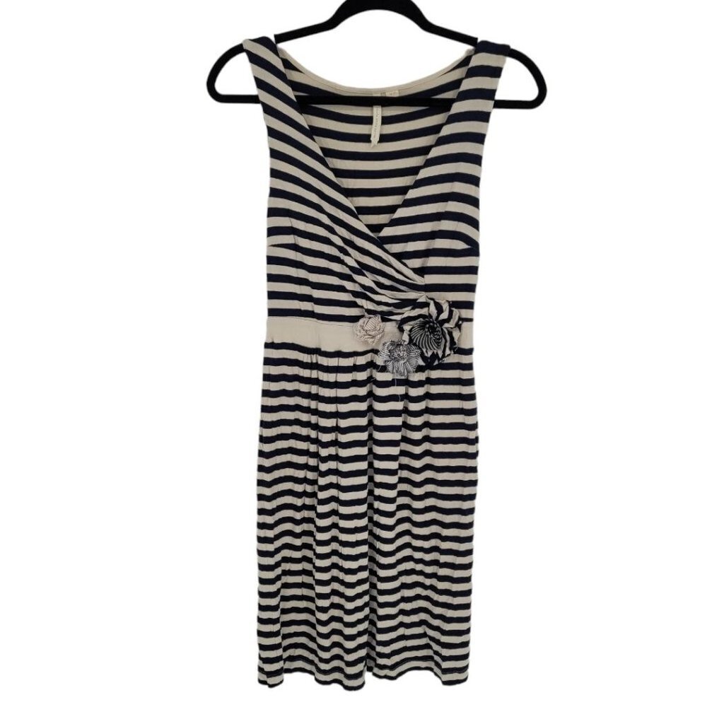 Little yellow button womens XS Blue stripe floral applique sleeveless dress